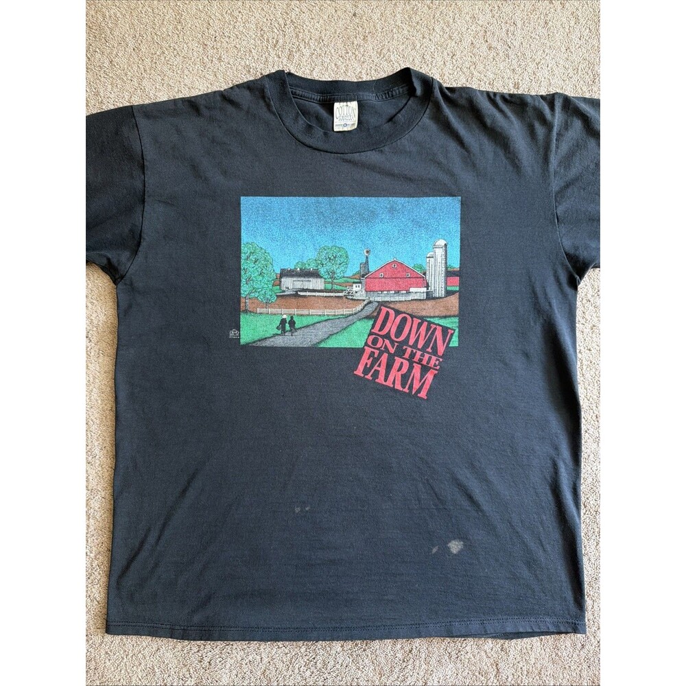 VTG 90s COTTON GROVE LSJ 1993 Down on the Farm Graphic T-Shirt Size XL USA